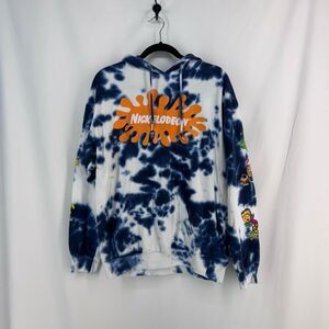 Nickelodeon Mens Multicolor Hoodie Rugrats Graphic Tie Dye Sweatshirt Medium
